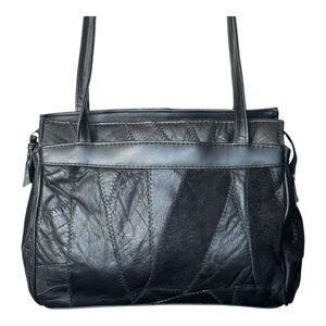 Patchwork Black Leather Shoulder Bag